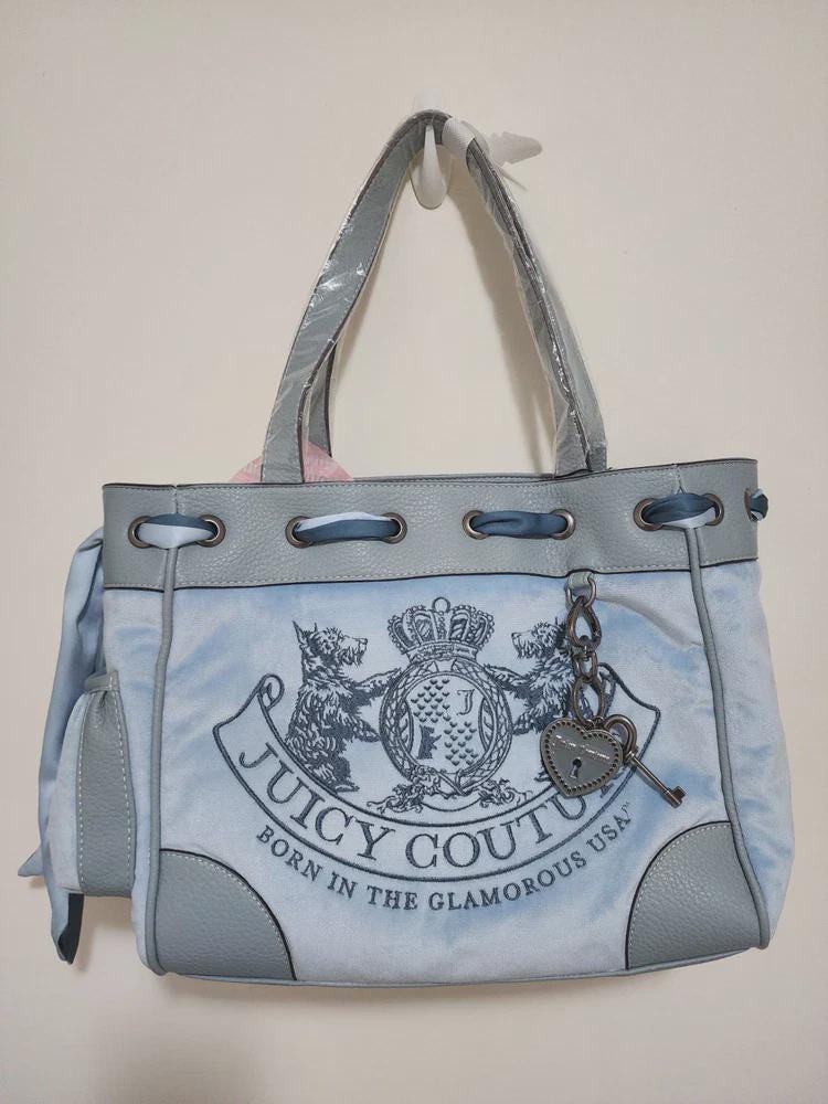 Juicy Couture Dusk Blue Daydreamer Handbag – Rare Shoulder Bag with Scottie Dog & Twig Charm
