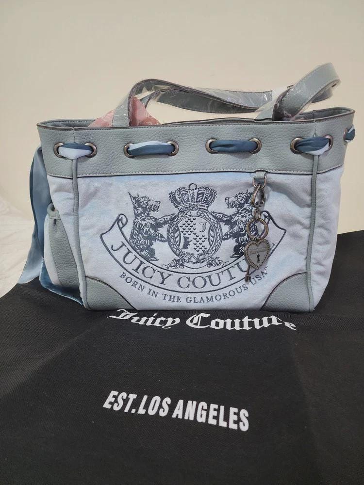 Juicy Couture Dusk Blue Daydreamer Handbag – Rare Shoulder Bag with Scottie Dog & Twig Charm
