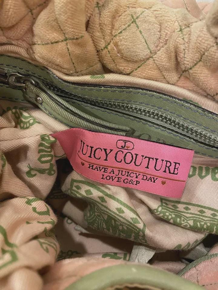 Juicy Couture Pink and Green Rare Y2K Velour Tote with Matching Makeup Bag – Vintage Designer Set