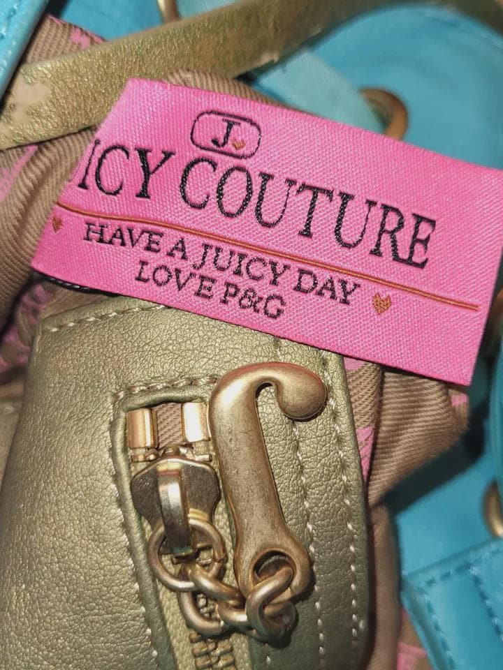 Vintage Juicy Couture Baby Blue Velour Daydreamer Bag with Bow and Scotty Dog Charms – Gold Hardware