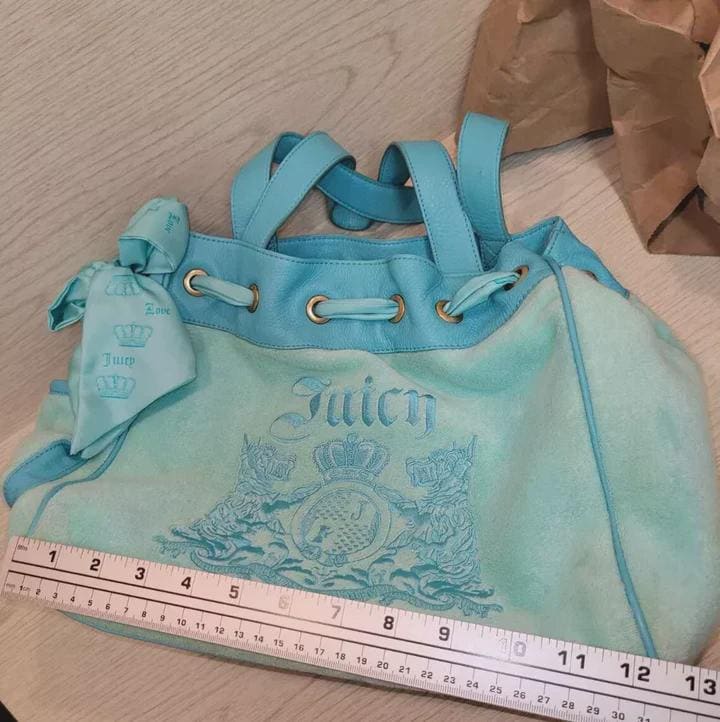 Vintage Juicy Couture Baby Blue Velour Daydreamer Bag with Bow and Scotty Dog Charms – Gold Hardware