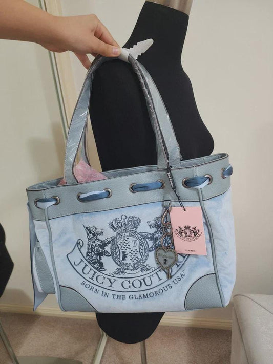 Juicy Couture Dusk Blue Daydreamer Handbag – Rare Shoulder Bag with Scottie Dog &amp; Twig Charm