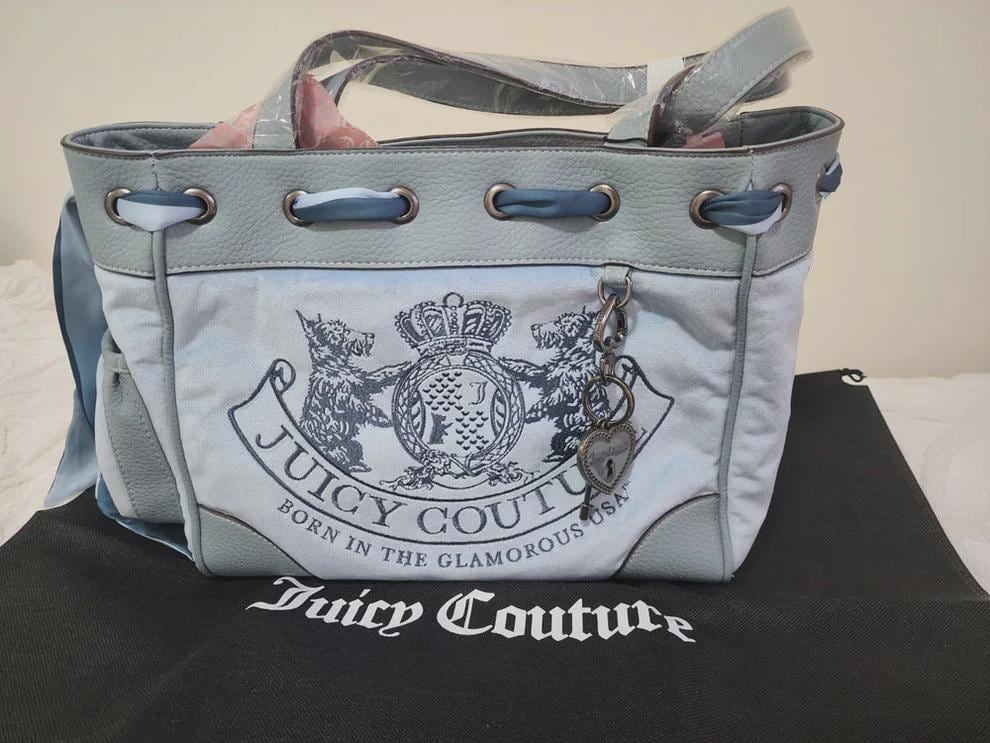 Juicy Couture Dusk Blue Daydreamer Handbag – Rare Shoulder Bag with Scottie Dog &amp; Twig Charm