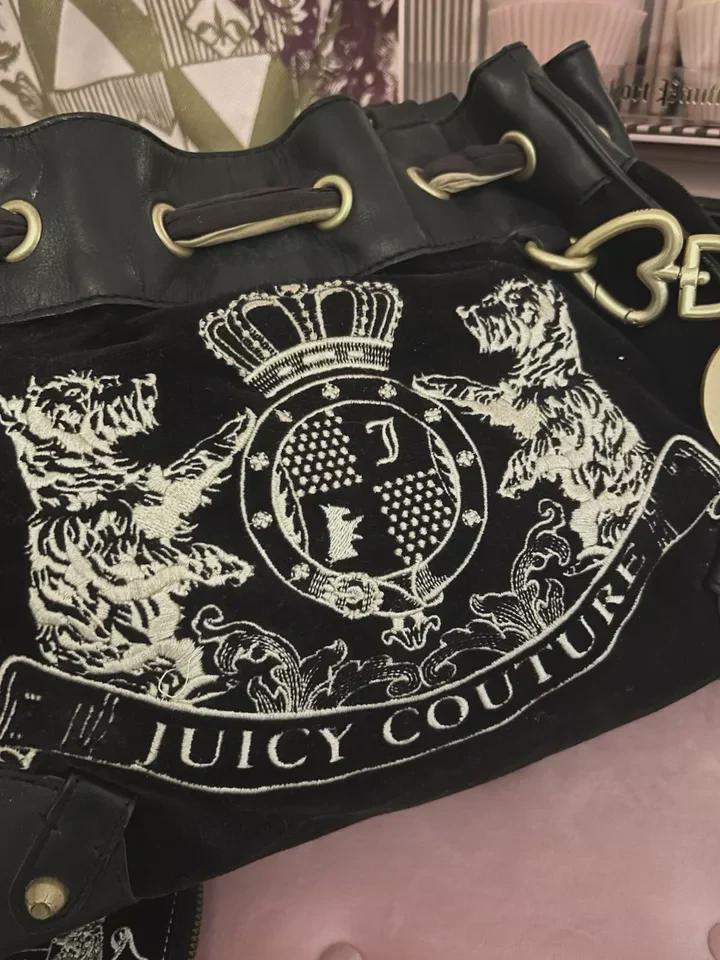 Y2K Juicy Couture Black Velour Daydreamer Tote with Scotty Dog Charm &amp; Wallet – Vintage Designer Handbag