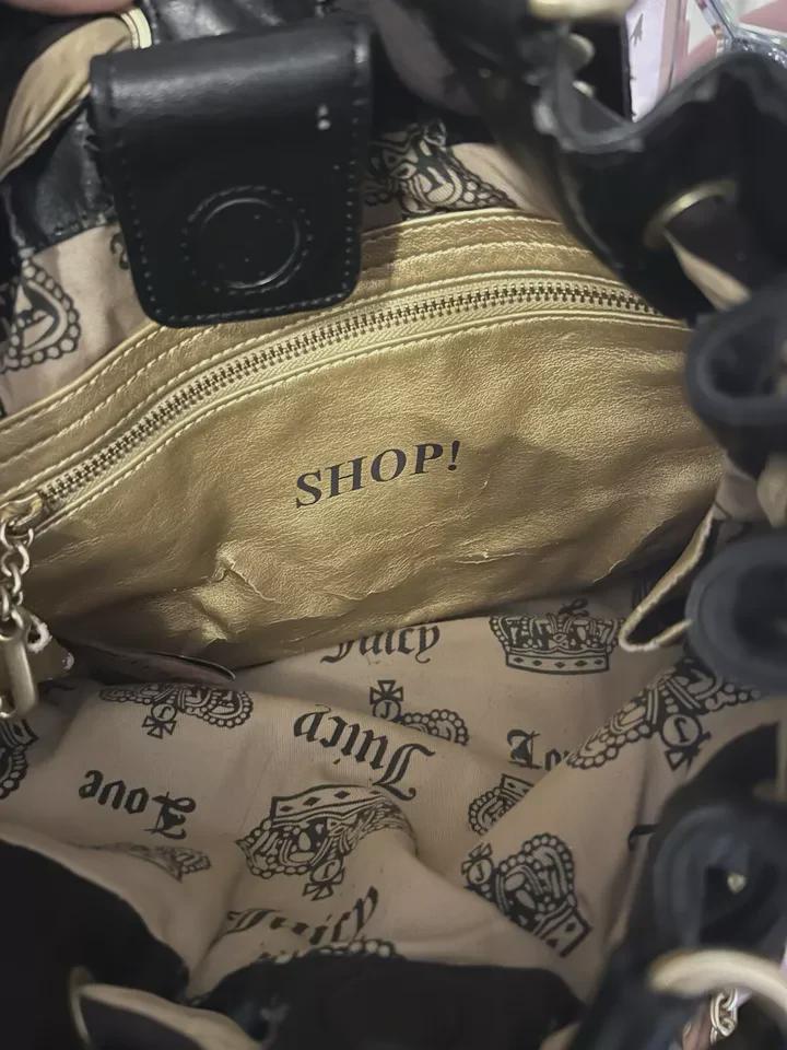 Y2K Juicy Couture Black Velour Daydreamer Tote with Scotty Dog Charm &amp; Wallet – Vintage Designer Handbag
