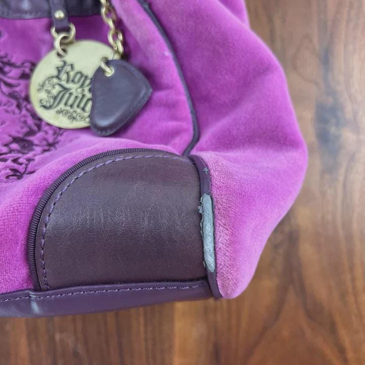 Rare Vintage Juicy Couture Y2K Black Velour Daydreamer Tote – Royal Purple Trim Designer Bag