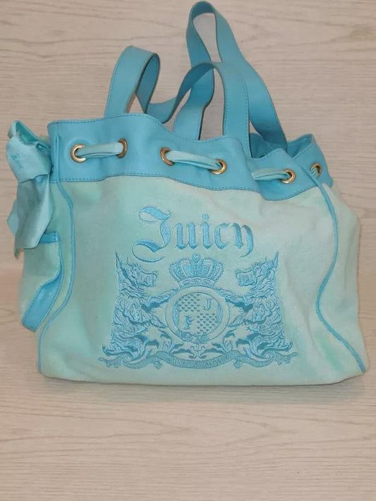 Vintage Juicy Couture Baby Blue Velour Daydreamer Bag with Bow and Scotty Dog Charms – Gold Hardware