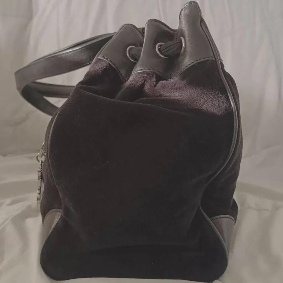 Vintage Juicy Couture Daydreamer Scottie Dog Tote – Black Velour Purse with Rhinestones &amp; Satin Bow – Y2K Iconic Handbag