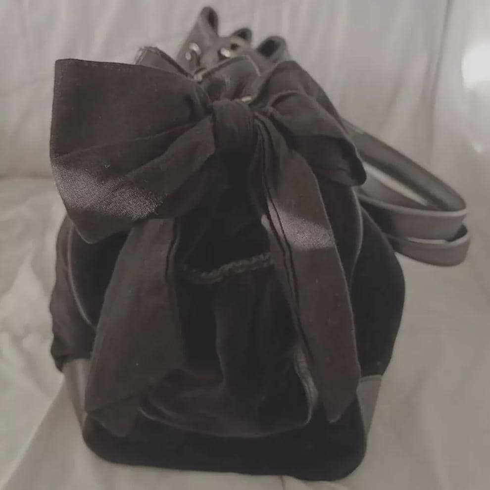 Vintage Juicy Couture Daydreamer Scottie Dog Tote – Black Velour Purse with Rhinestones &amp; Satin Bow – Y2K Iconic Handbag