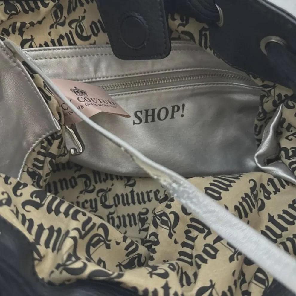 Vintage Juicy Couture Daydreamer Scottie Dog Tote – Black Velour Purse with Rhinestones &amp; Satin Bow – Y2K Iconic Handbag