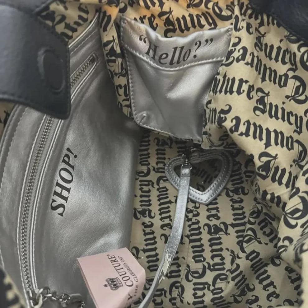 Vintage Juicy Couture Daydreamer Scottie Dog Tote – Black Velour Purse with Rhinestones &amp; Satin Bow – Y2K Iconic Handbag