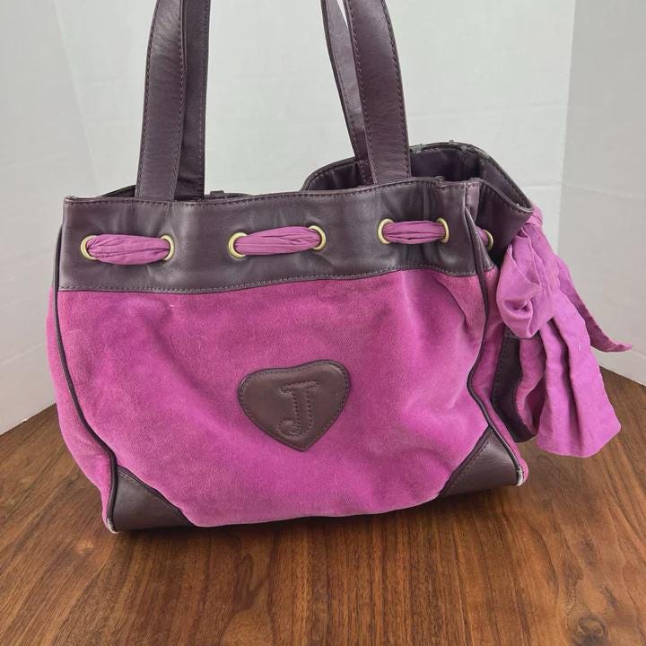Rare Vintage Juicy Couture Y2K Black Velour Daydreamer Tote – Royal Purple Trim Designer Bag