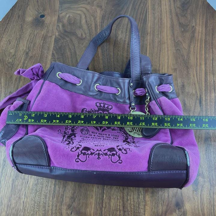 Rare Vintage Juicy Couture Y2K Black Velour Daydreamer Tote – Royal Purple Trim Designer Bag
