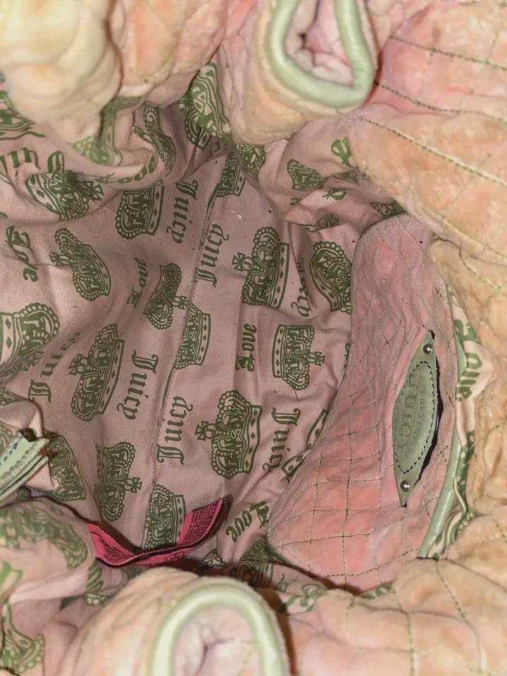 Juicy Couture Pink and Green Rare Y2K Velour Tote with Matching Makeup Bag – Vintage Designer Set
