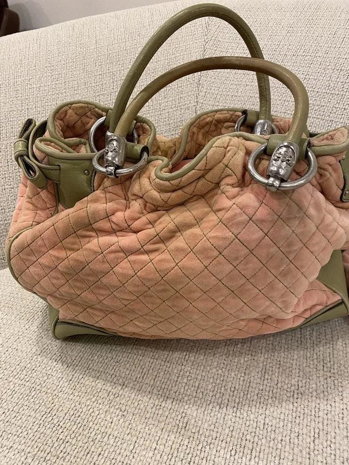 Juicy Couture Pink and Green Rare Y2K Velour Tote with Matching Makeup Bag – Vintage Designer Set